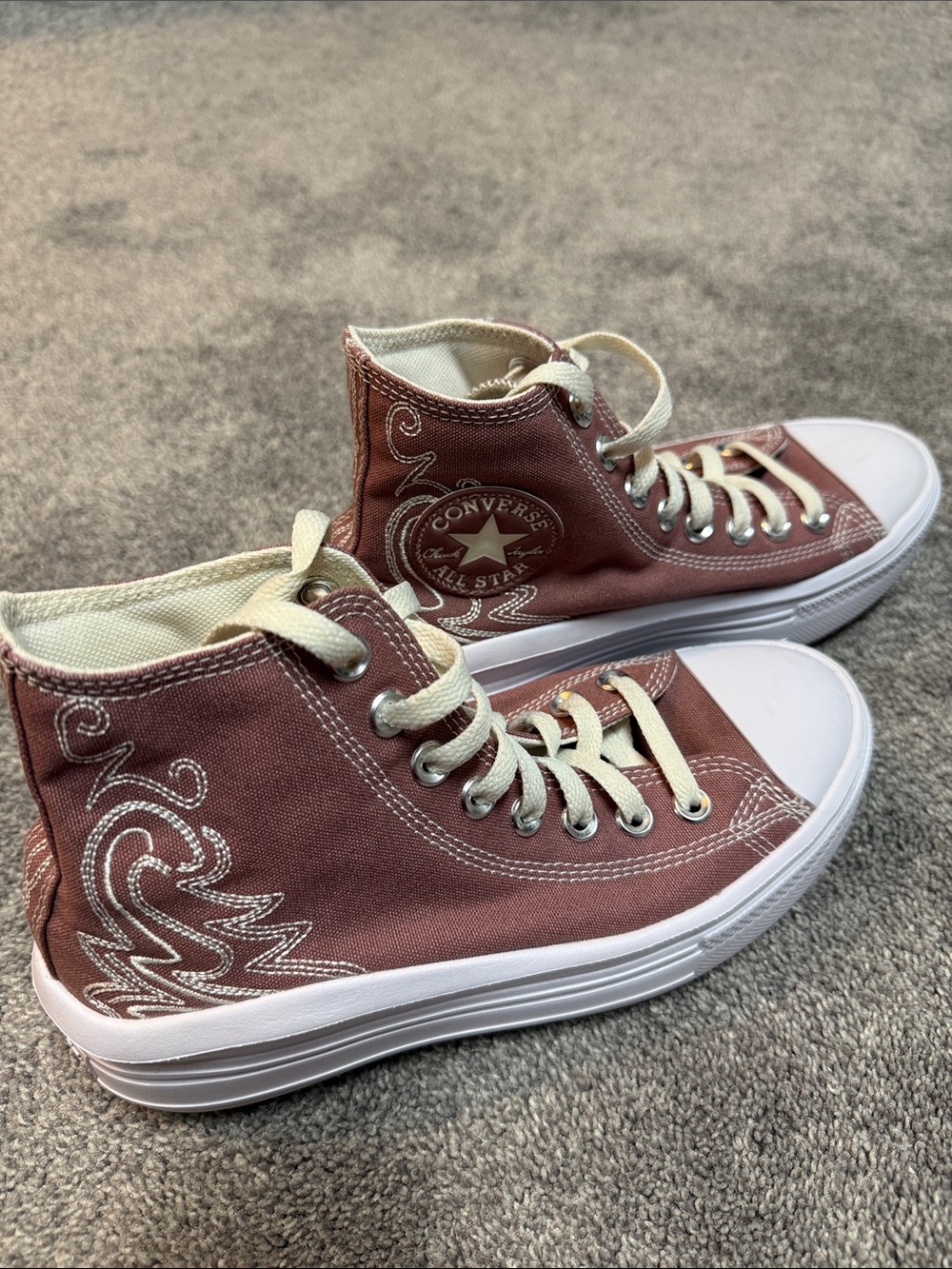 Converse High-Top Platform Sneakers in Mauve and White